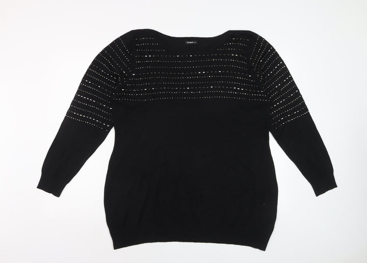 Roman Women’s Black Round Neck Knit Jumper Size 20 Long Sleeve
