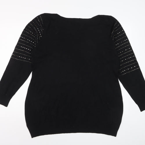 Roman Women’s Black Round Neck Knit Jumper Size 20 Long Sleeve