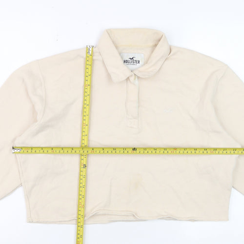 Hollister Women Beige Cropped Long Sleeve Polo Shirt S