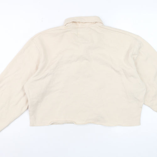 Hollister Women Beige Cropped Long Sleeve Polo Shirt S