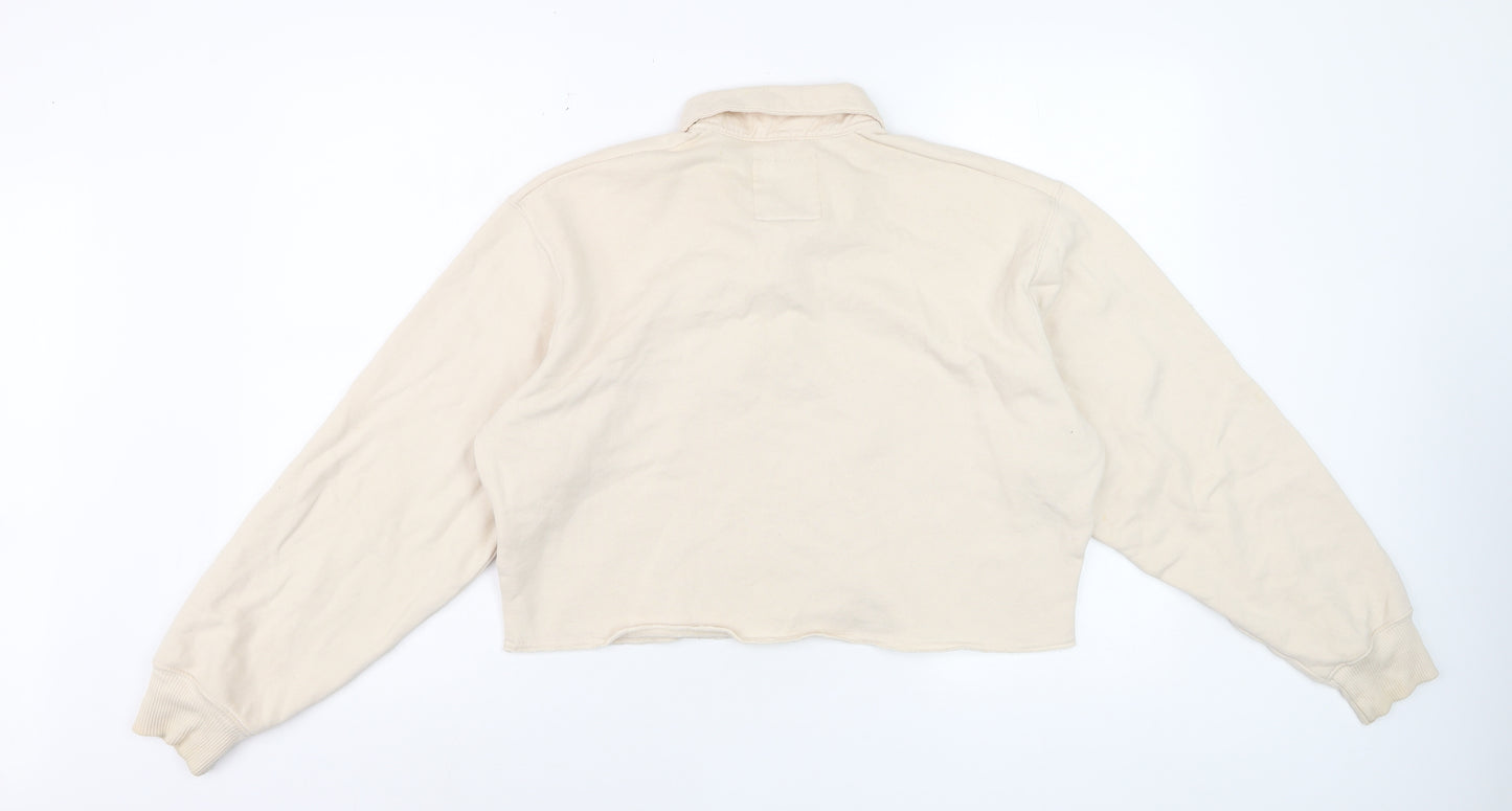 Hollister Women Beige Cropped Long Sleeve Polo Shirt S