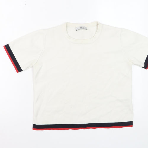 Zara Women Ivory Short Sleeve Knit T-Shirt Medium