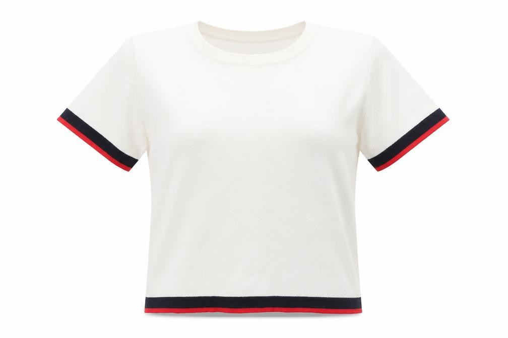 Front view of Zara Women Ivory Short Sleeve Knit T-Shirt Medium