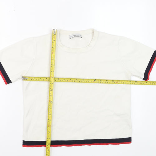 Zara Women Ivory Short Sleeve Knit T-Shirt Medium