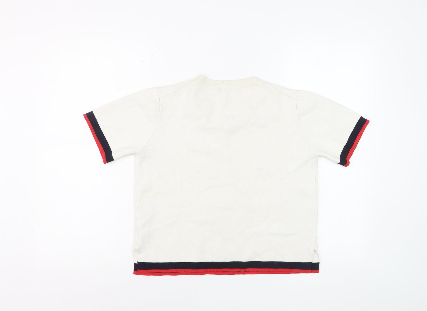 Zara Women Ivory Short Sleeve Knit T-Shirt Medium