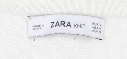 Zara Women Ivory Short Sleeve Knit T-Shirt Medium