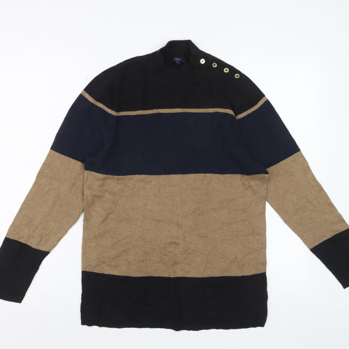 Next Women Black Blue Beige Striped Jumper Size 18 Button Detail