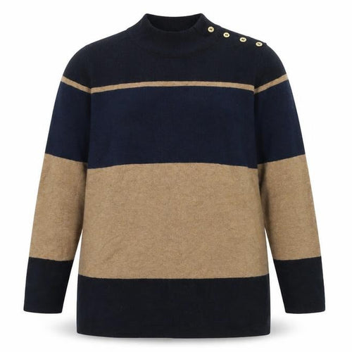 Next Women Black Blue Beige Striped Jumper Size 18 Button Detail