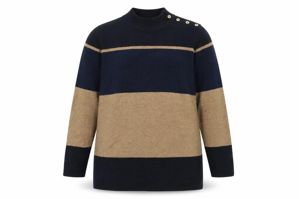 Next Women Black Blue Beige Striped Jumper Size 18 Button Detail