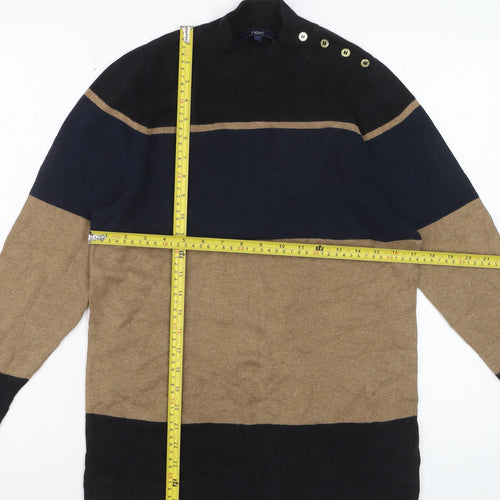 Next Women Black Blue Beige Striped Jumper Size 18 Button Detail