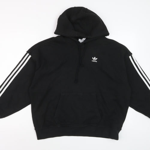 Adidas Womens Black Pullover Hoodie Size 4 Cotton Long Sleeve Casual