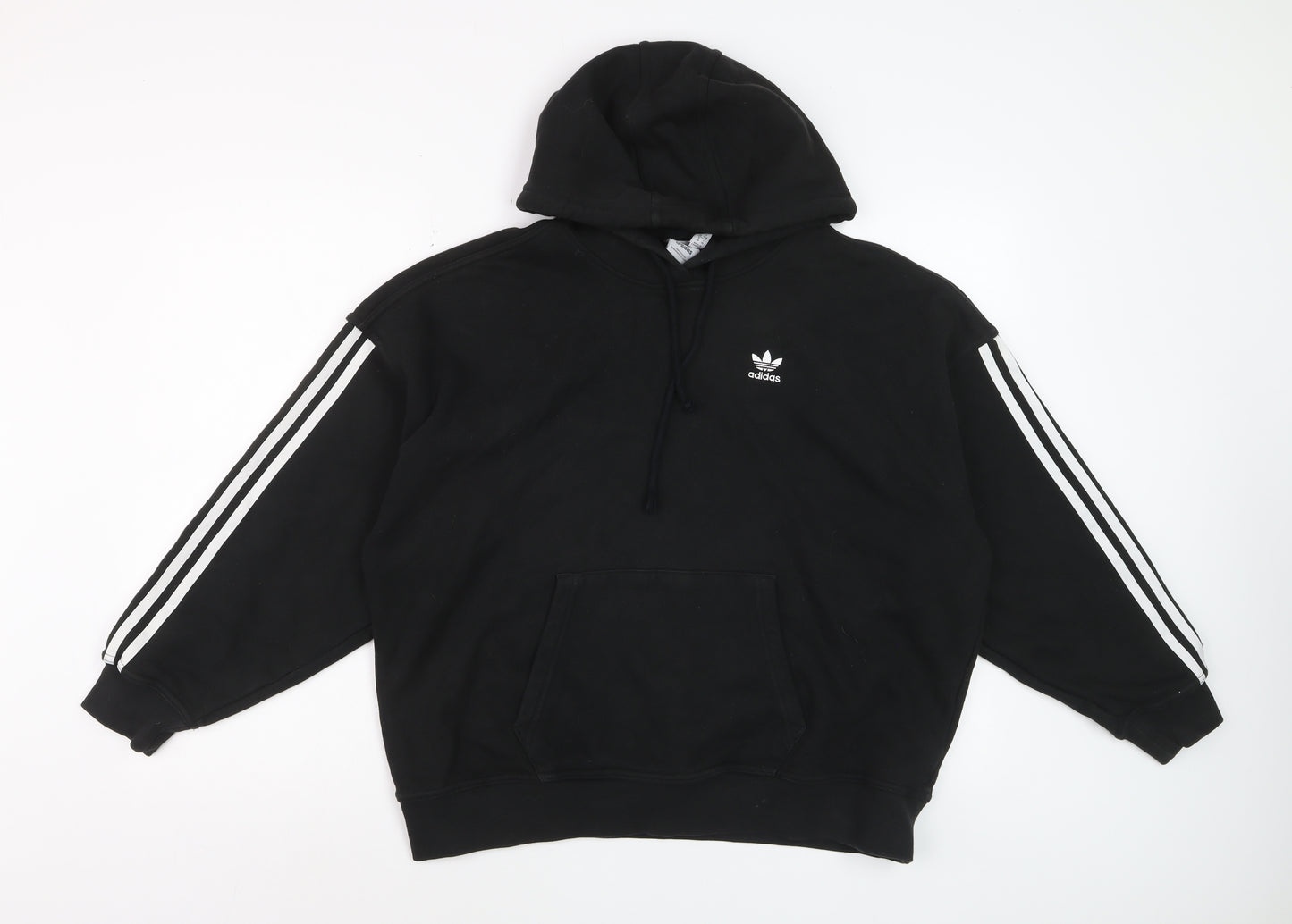 Adidas Womens Black Pullover Hoodie Size 4 Cotton Long Sleeve Casual