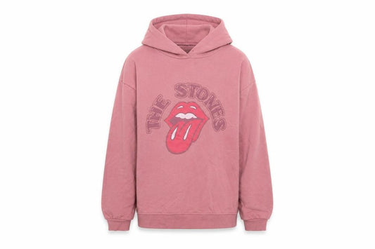 Front view of The Rolling Stones girls’ pink pullover hoodie 13-14 years graphic print