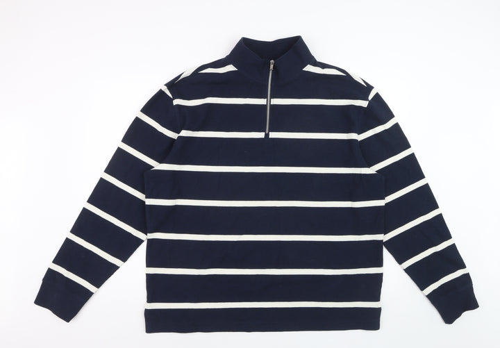 Marks and Spencer Men’s Blue Striped Half Zip Cotton Jumper Size L