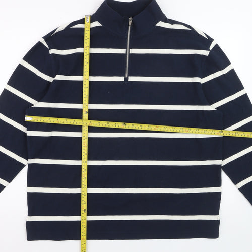 Marks and Spencer Men’s Blue Striped Half Zip Cotton Jumper Size L