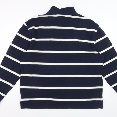 Marks and Spencer Men’s Blue Striped Half Zip Cotton Jumper Size L