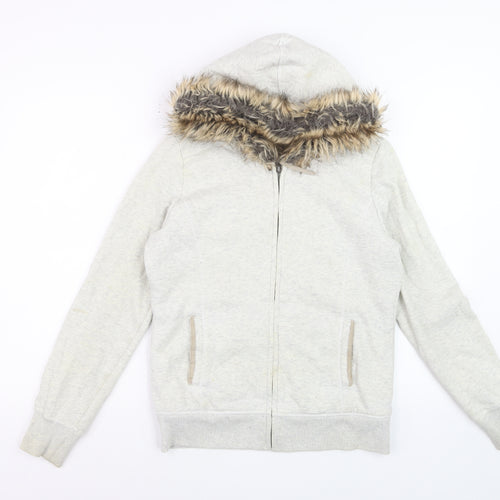 Pimkie Womens Grey Fur Trim Full Zip Hoodie Size S