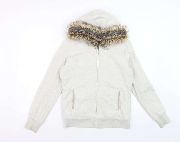 Pimkie Womens Grey Fur Trim Full Zip Hoodie Size S