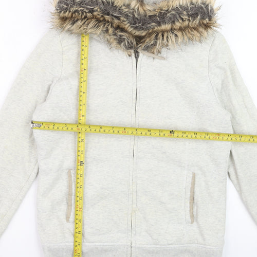 Pimkie Womens Grey Fur Trim Full Zip Hoodie Size S