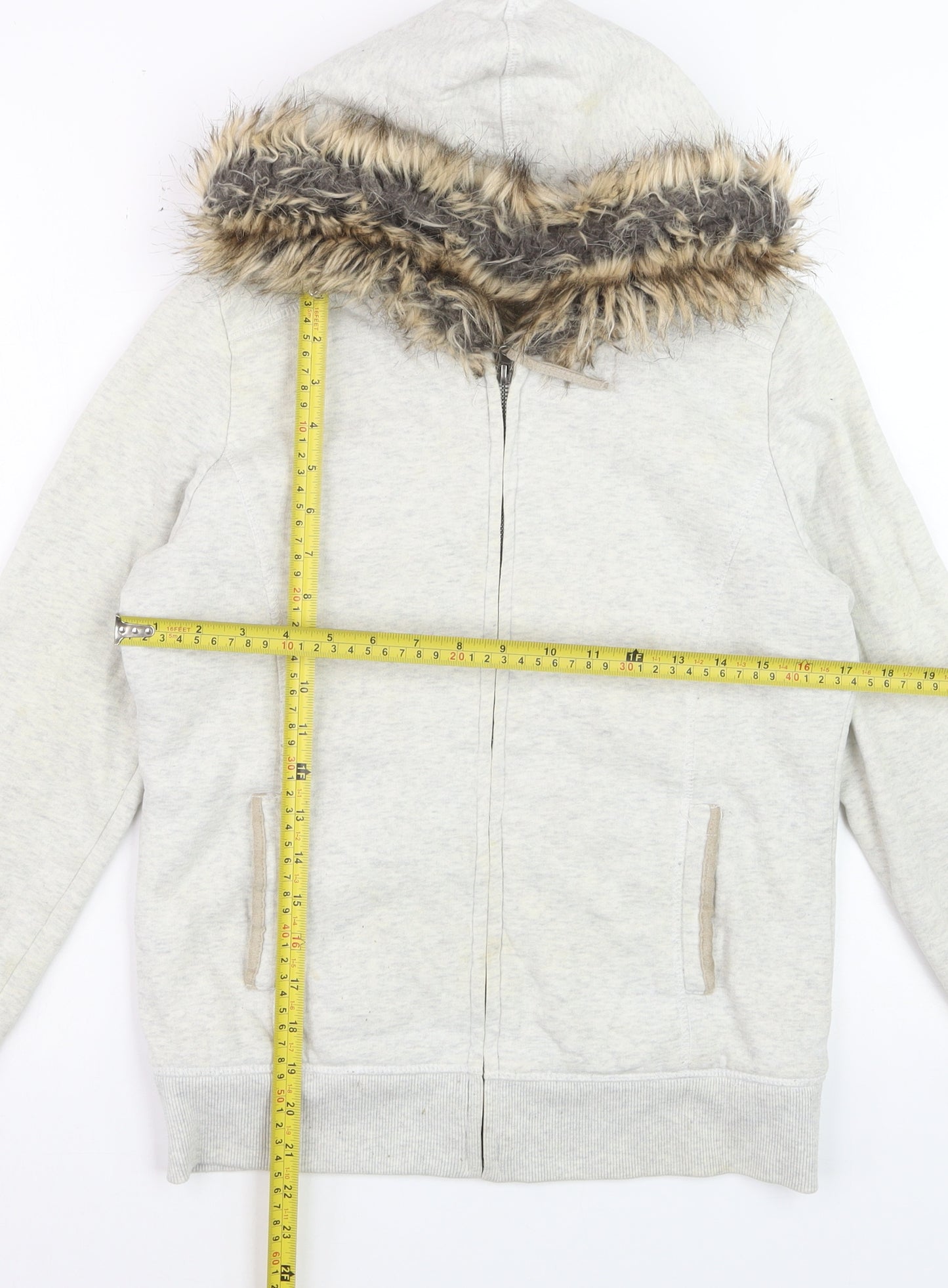 Pimkie Womens Grey Fur Trim Full Zip Hoodie Size S