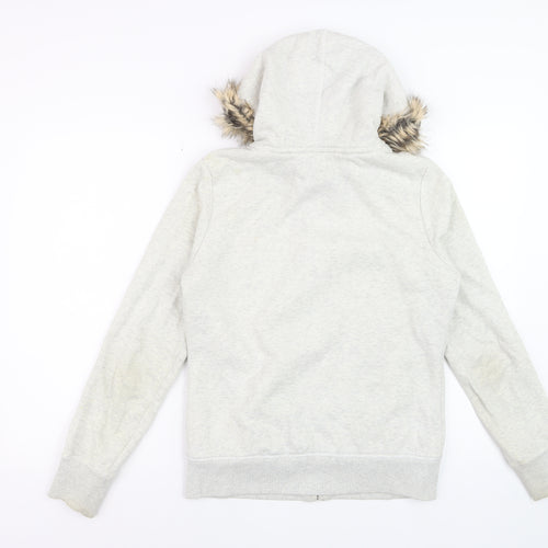 Pimkie Womens Grey Fur Trim Full Zip Hoodie Size S
