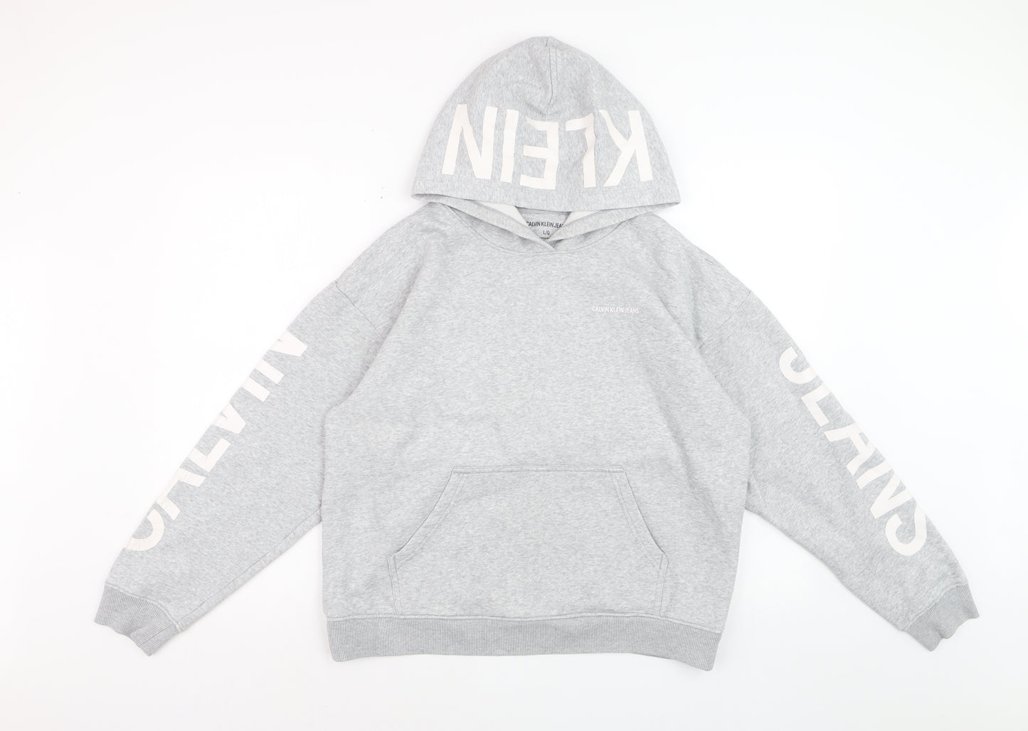 Calvin Klein Jeans Womens Grey Hoodie L Pullover Cotton Blend