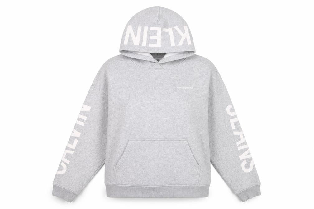 Front view of Calvin Klein Jeans women’s grey hoodie l pullover cotton blend