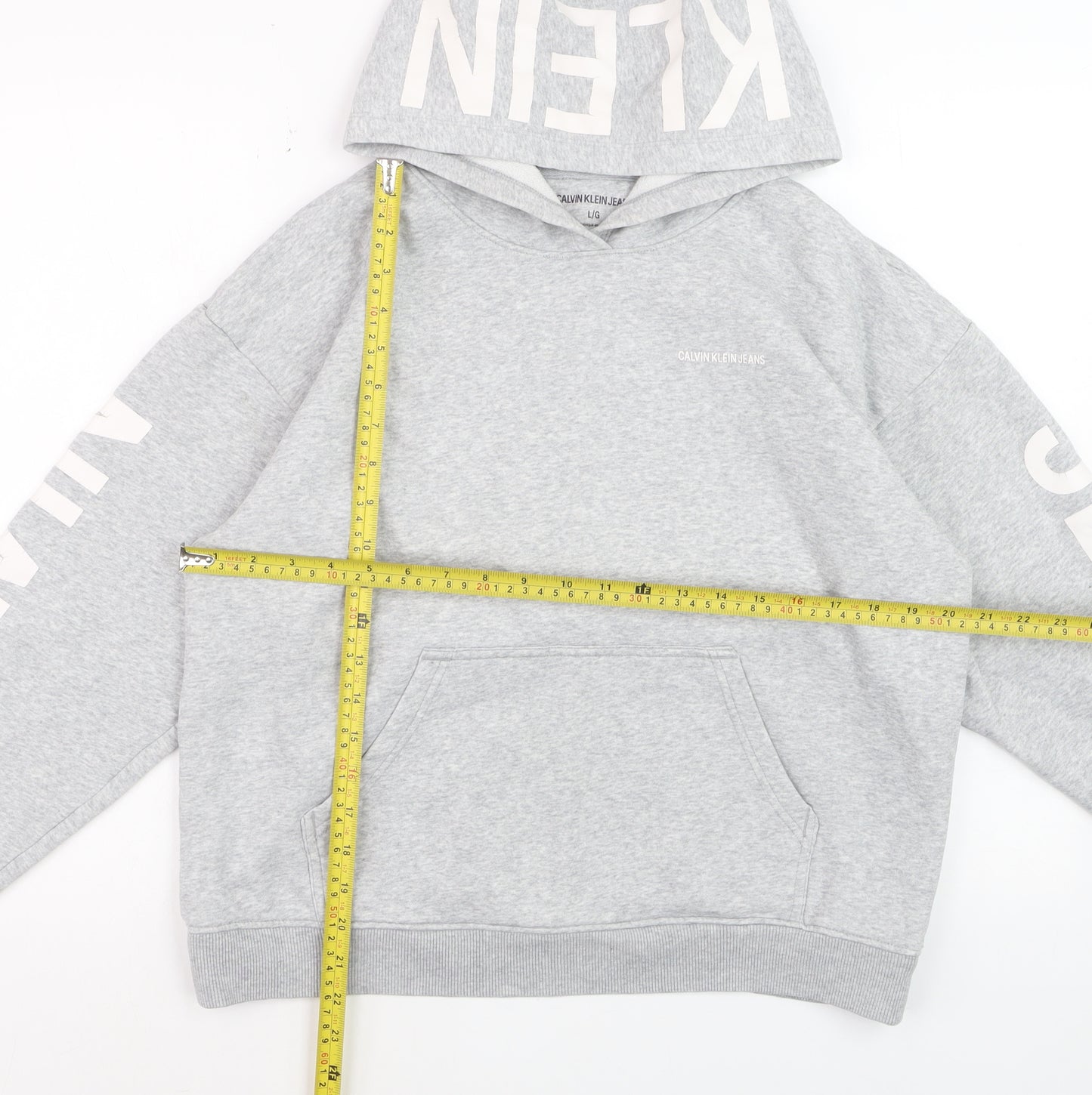 Calvin Klein Jeans Womens Grey Hoodie L Pullover Cotton Blend
