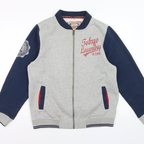 Tokyo Laundry Men's Grey & Navy Bomber Jacket Large Cotton Blend Zip Up