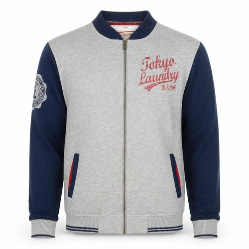 Tokyo Laundry Men's Grey & Navy Bomber Jacket Large Cotton Blend Zip Up