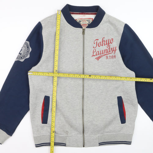 Tokyo Laundry Men's Grey & Navy Bomber Jacket Large Cotton Blend Zip Up