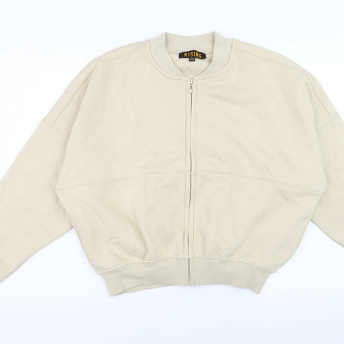 Rising Women's Beige Cotton Bomber Jacket XS Lightweight Zip Up