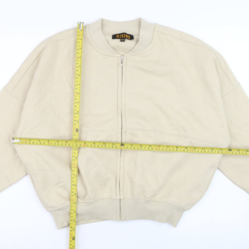 Rising Women's Beige Cotton Bomber Jacket XS Lightweight Zip Up