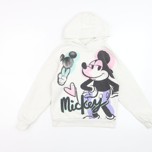 Disney Girls White Mickey Mouse Graphic Pullover Hoodie 8-9 Years