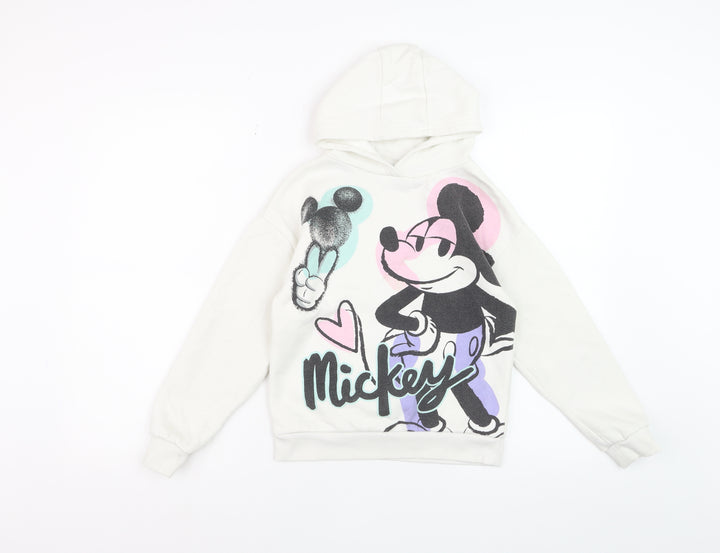 Disney Girls White Mickey Mouse Graphic Pullover Hoodie 8-9 Years