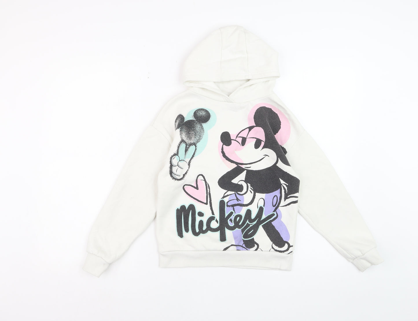Disney Girls White Mickey Mouse Graphic Pullover Hoodie 8-9 Years
