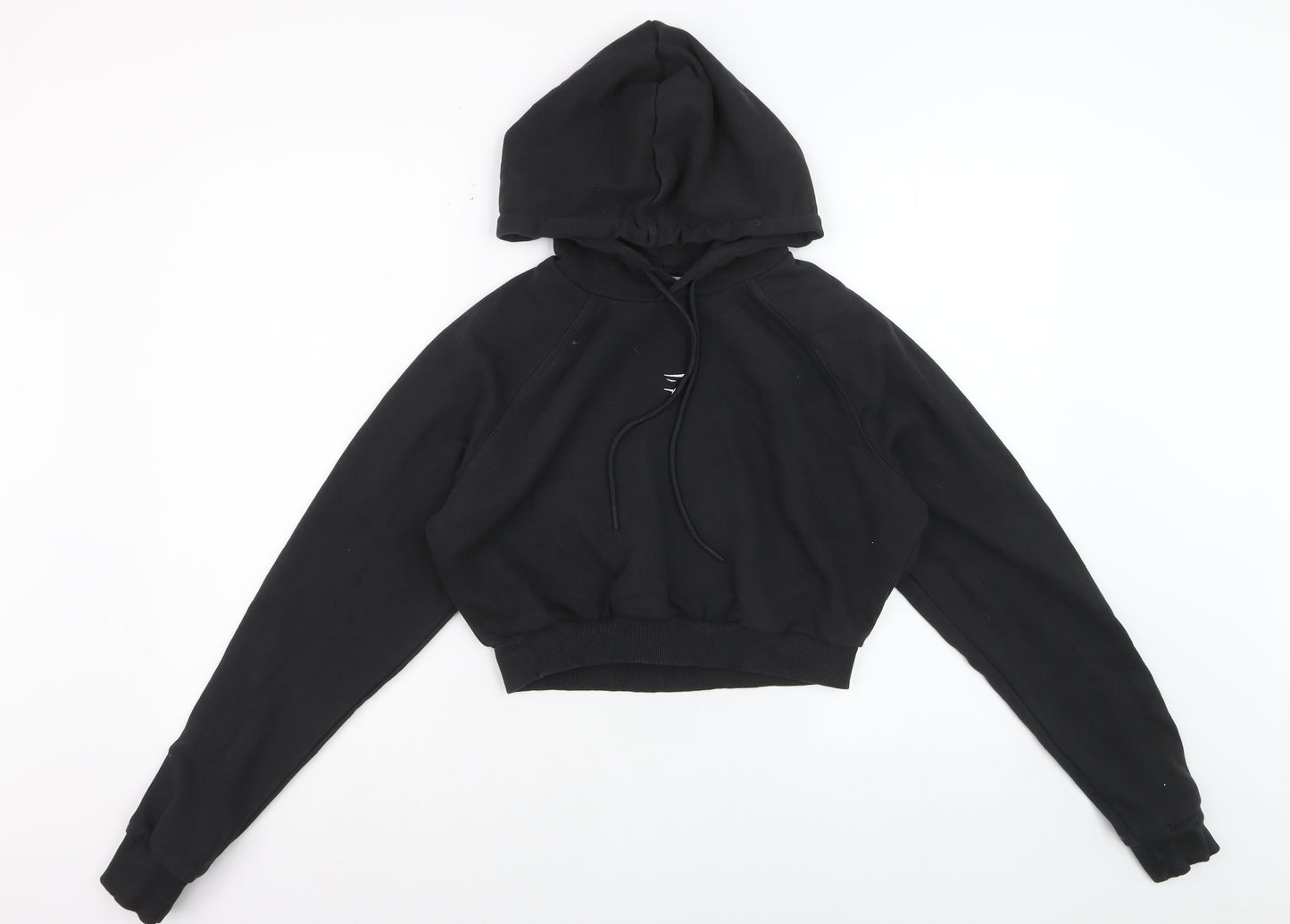 Gymshark Womens Black Cropped Pullover Hoodie Size M Cotton Blend