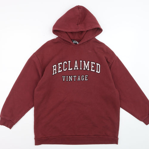 Reclaimed Vintage Women's Burgundy Pullover Hoodie UK 6 Cotton Blend