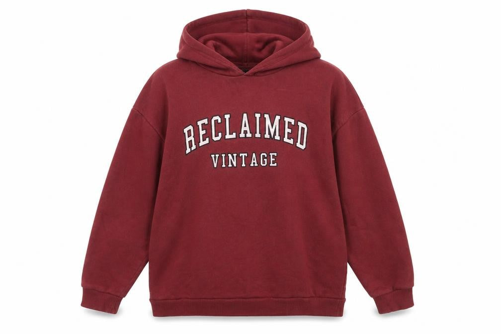 Reclaimed Vintage Women's Burgundy Pullover Hoodie UK 6 Cotton Blend