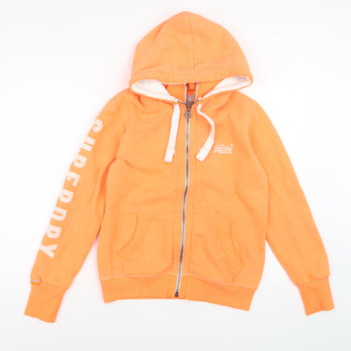 Superdry Men Orange Full Zip Hoodie L Logo Fleece Sweatshirt