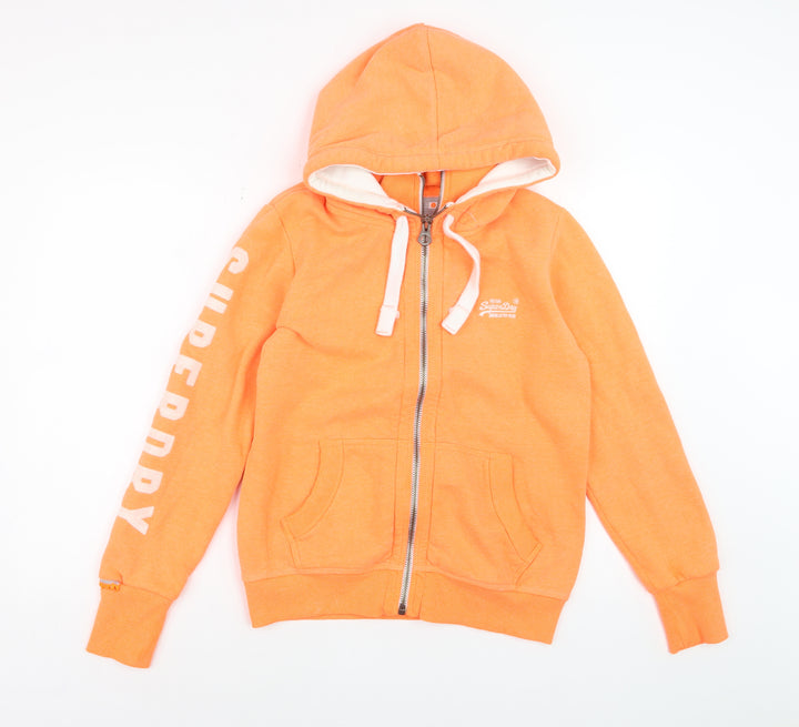 Superdry Men Orange Full Zip Hoodie L Logo Fleece Sweatshirt