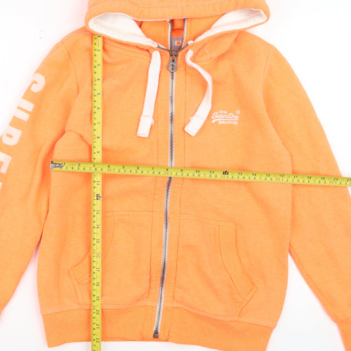 Superdry Men Orange Full Zip Hoodie L Logo Fleece Sweatshirt