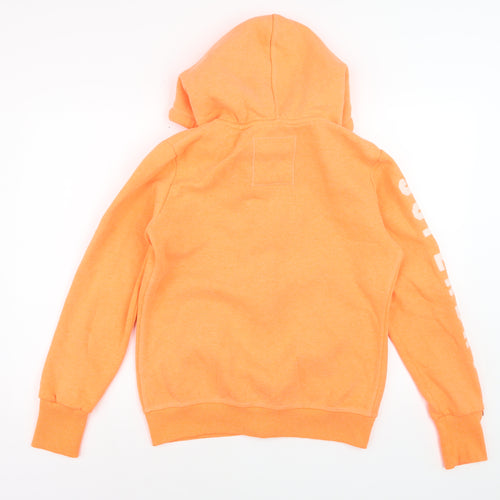 Superdry Men Orange Full Zip Hoodie L Logo Fleece Sweatshirt