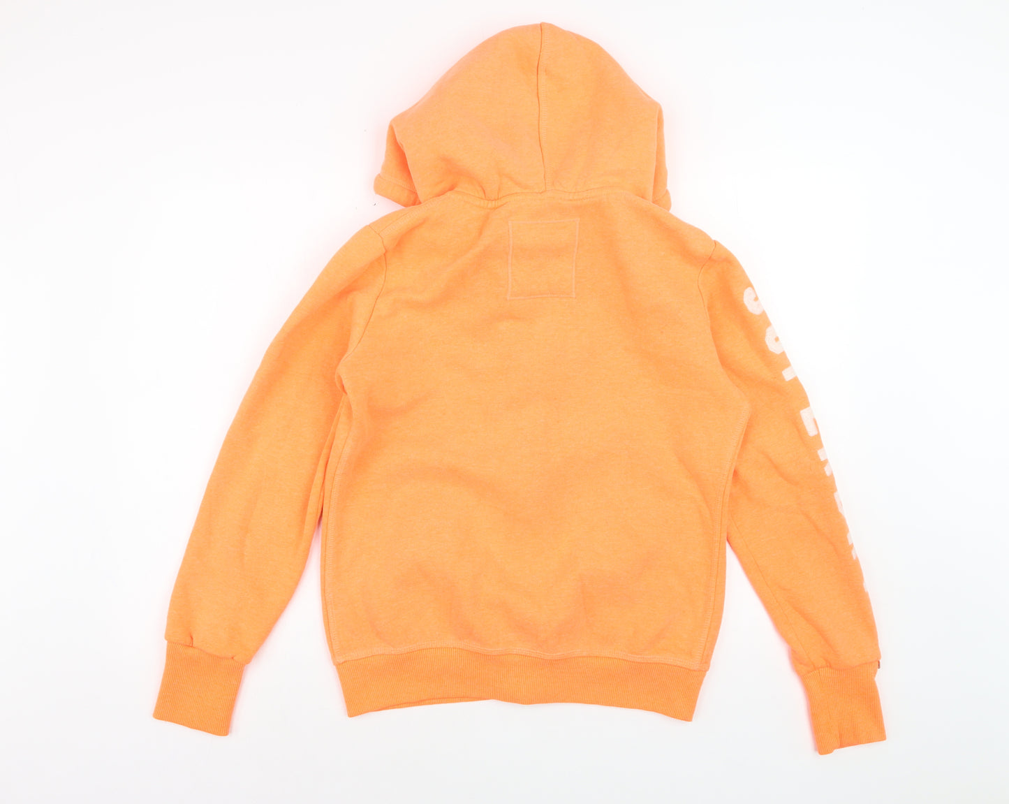Superdry Men Orange Full Zip Hoodie L Logo Fleece Sweatshirt