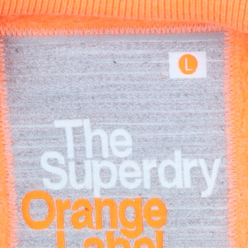 Superdry Men Orange Full Zip Hoodie L Logo Fleece Sweatshirt
