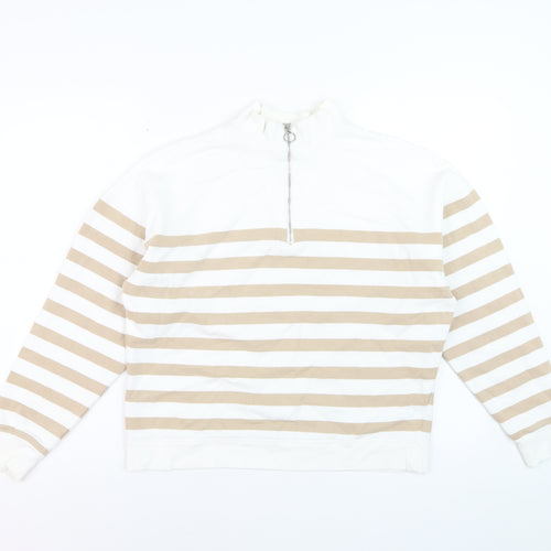 Marks and Spencer Women Ivory Beige Stripe Quarter Zip Sweatshirt Size 10