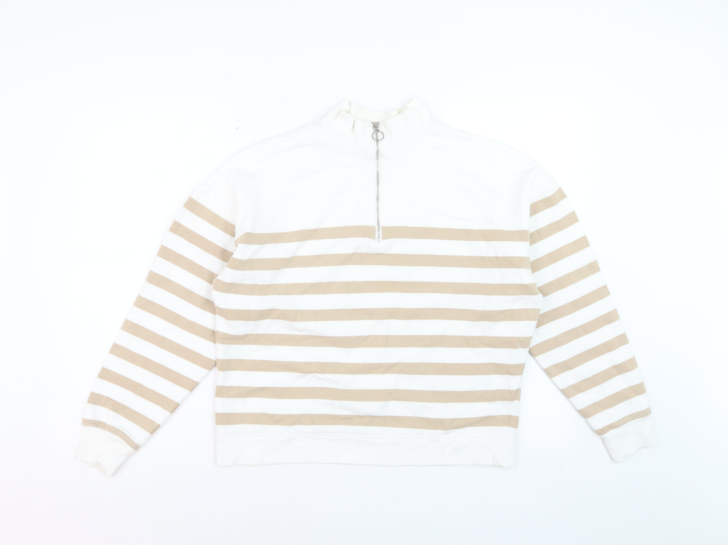Marks and Spencer Women Ivory Beige Stripe Quarter Zip Sweatshirt Size 10