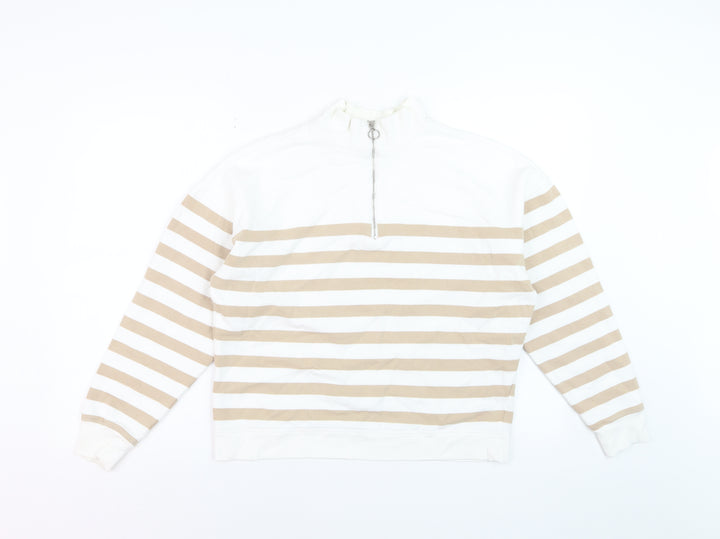 Marks and Spencer Women Ivory Beige Stripe Quarter Zip Sweatshirt Size 10