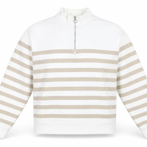 Marks and Spencer Women Ivory Beige Stripe Quarter Zip Sweatshirt Size 10