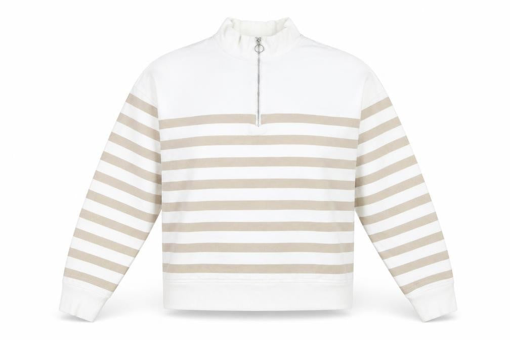 Marks and Spencer Women Ivory Beige Stripe Quarter Zip Sweatshirt Size 10